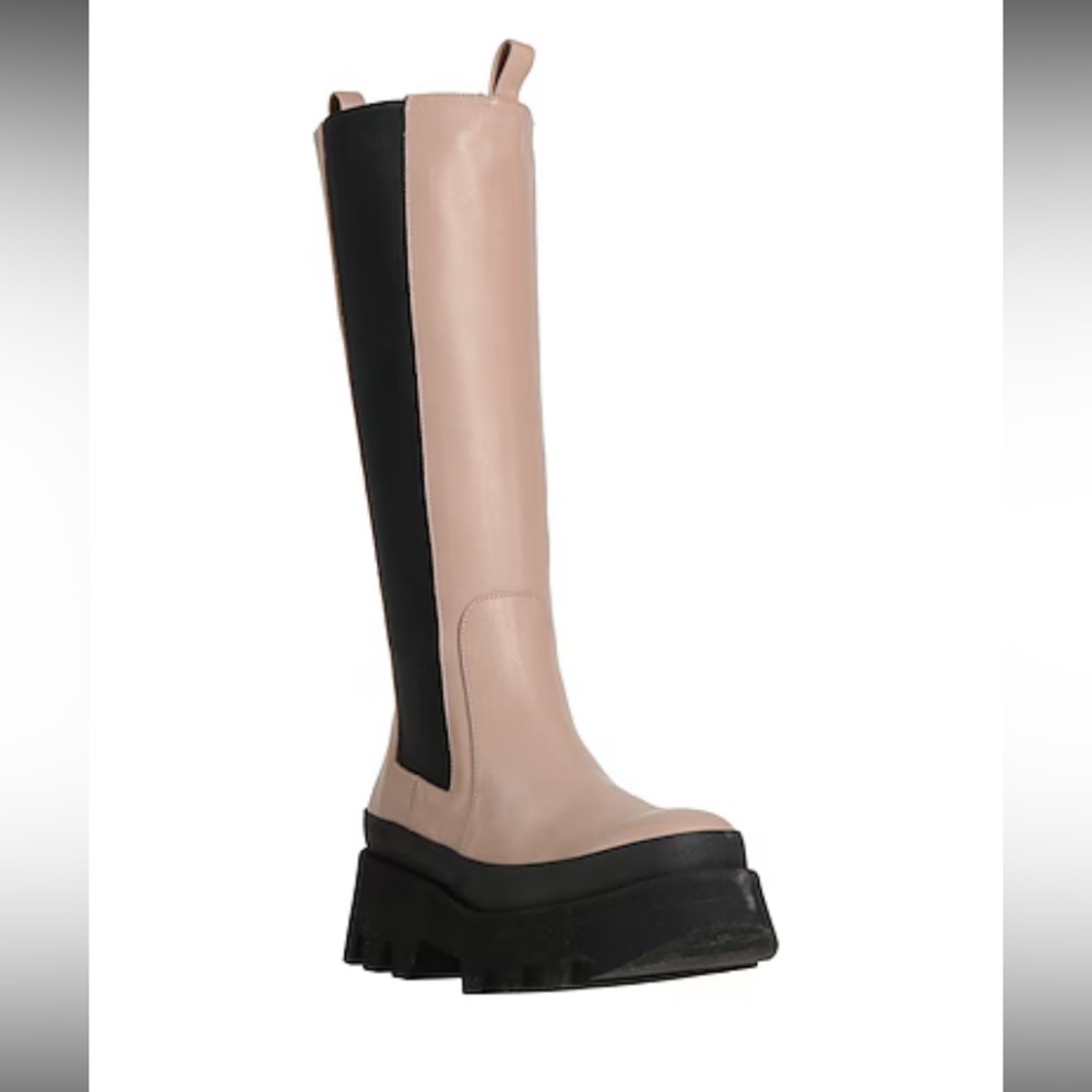 Paloma Barcelona tall leather platform boots size 39 chunky pull on beige Bibi - Picture 8 of 9